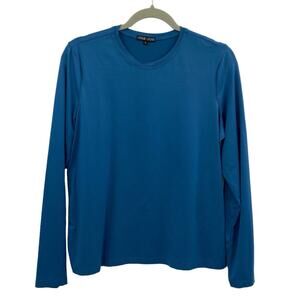 A'nue Ligne Miami Top Blue Round neck Long Sleeve Stretch Pullover large